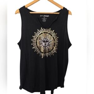 Jerryleigh Black Sun Graphic Women's Top Size Xxl